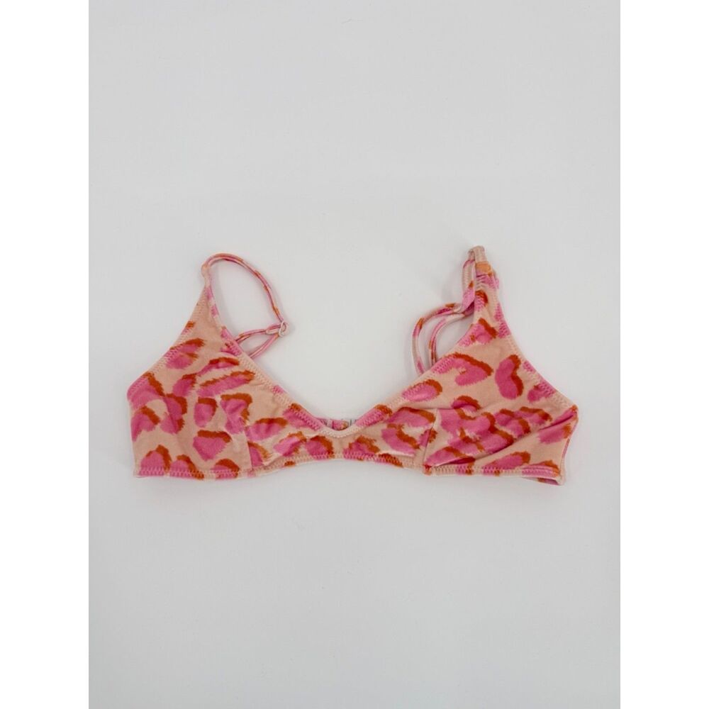 TRIANGL Womens S Pink Orange Leopard Velvet Bikini Top Adjustable Straps